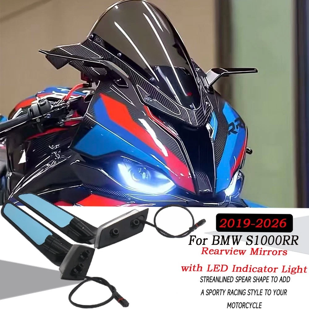 For BMW S1000RR 2019-2026 Rear View Side Mirrors With LED Turn Signal Light
