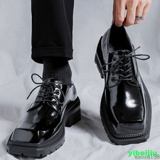 Mens Square Toe Shiny Leather Shoes British Business Derby Shoes Formal