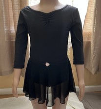 Danskin Now Black Ballet Leotard top with Skirt For Girls S/ch 6/6x 3/4 Sleeve