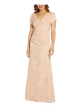ADRIANNA PAPELL Womens Pink Short Sleeve Full-Length Evening Gown Dress 2