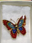 Vintage Butterfly Brooche Pin Gold Tone multi-color wings costume jewelry w/ box