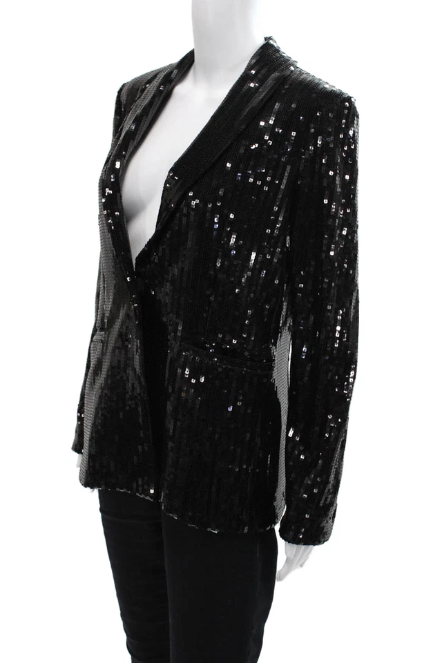 Chaqueta Blazer Susana Monaco Mujer Un Botón Cuello Lentejuelas Negra Talla 2 Foto 2 de 4