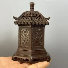 Chinese Brass Incense Burner Pagoda Style Hollow Design Antique Home Decor