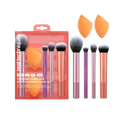 6 Piece Everyday Essentials Makeup Brush Set, Includes 4 Brushes & 2 Makeup Spon