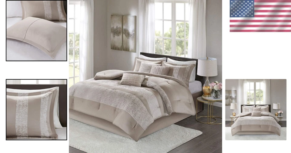 Juego de edredón king de 7 piezas con elegante falda de cama y almohadas hipoalergénicas Foto 2 de 4