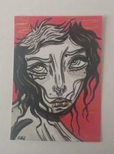 OOAK ACEO Figurative Art Card, Girl Art By ESS22, 3.5 x 2.5 in., Unframed
