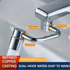 1pc 1080  Swivel Stainless Steel Faucet Extender Dual-Mode Splashproof - NEW