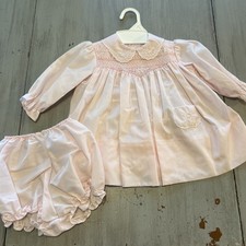 Polly Flinders Pink Toddler Dress 18 M Smocked Bib Collar Cottage Victorian 90s