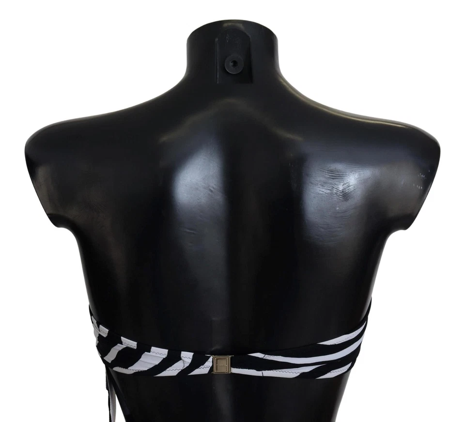 Dolce&Gabbana Mujeres Blanco Negro Bikini Top Nailon Estampado Cebra Traje de Baño Talla IT 1 XS Foto 3 de 4