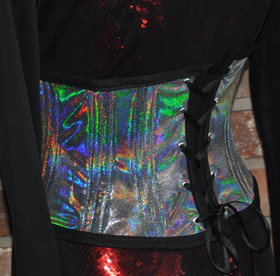 Reversible Lace-up Underbust Waspie Waist Corset Holographic Clubwear Goth XS