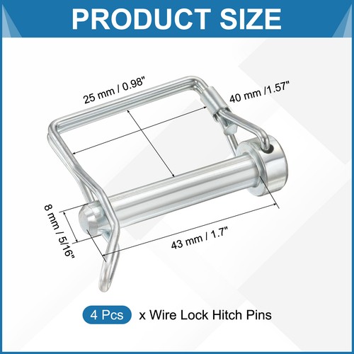 4 Pcs Trailer Coupler Pin, 5/16" x 1.7" Square Safety Wire Spring Lock Hitch Pin - Picture 2 of 7