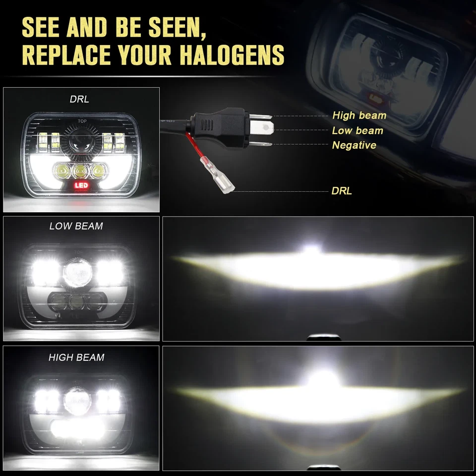 Pair 5x7" 7x6" LED Headlights DRL For fit GMC C1500 C2500 C3500 K1500 Suburban - Image 3 of 4