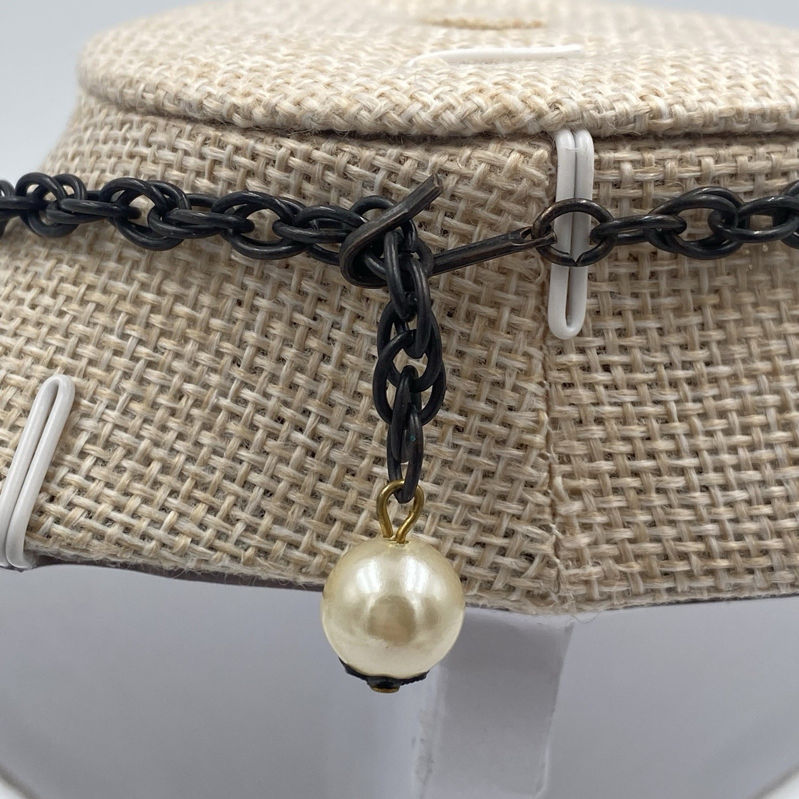 Unsigned Vintage Statement Necklace With Faux Pea… - image 3