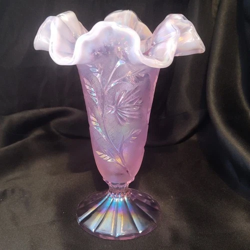 Fenton Pink Opalescent Iridescent Glass Vase