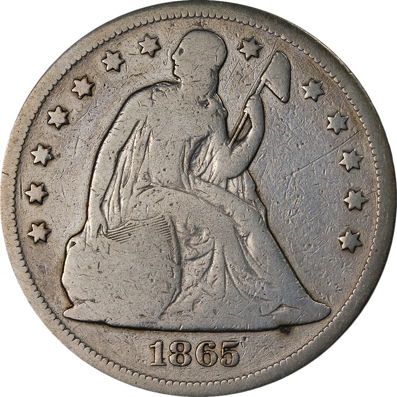 1865 Seated Liberty Dollar G/VG Details Key Date Decent Eye Appeal Nice Strike