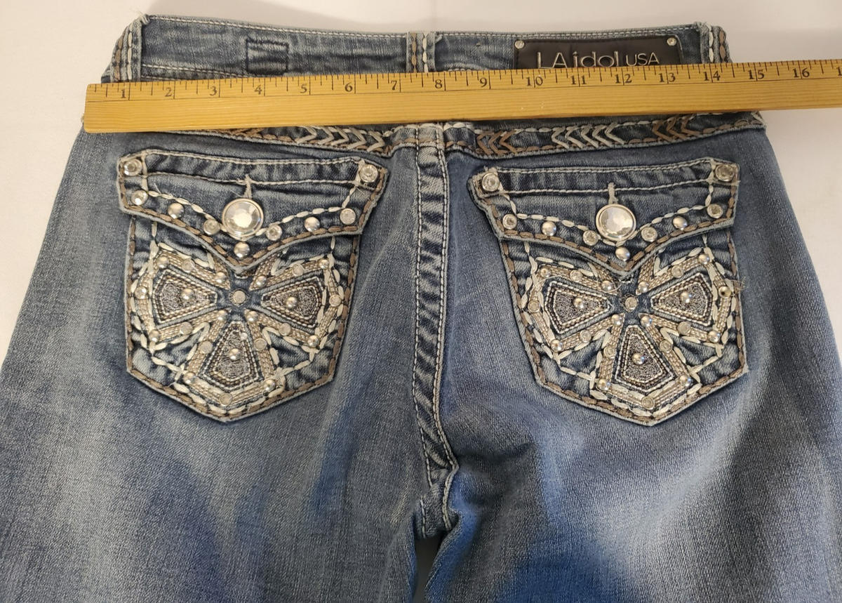 LA idol USA low rise bootcut jeans with rhinestone... - Depop