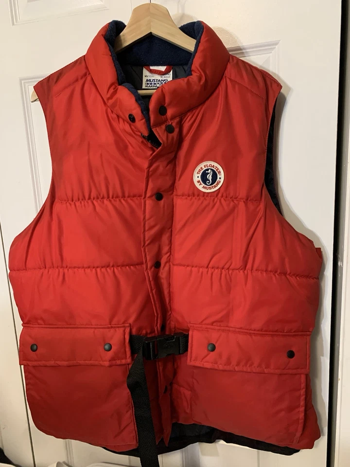 Vtg Mustang Marine Wear Floater Vest Size XL Red Zip Snap Adjustable Buoyant - Image 4 of 4
