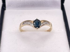 9ct Gold Sapphire & Diamond Wishbone Ring. Goldmine Jewellers.