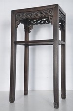 Antique Chinese Huanghuali Tall Side Table Plant Stand Signed With Shelf Nice