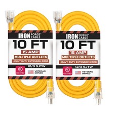 2 Pack 10ft Lighted Outdoor Extension Cord 3 Outlets 12/3 SJTW Heavy Duty Yellow