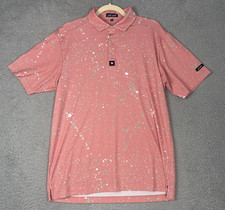 Bad Birdie Polo Shirt Mens Size Medium Pink Paint Splatter Golf Short Sleeve