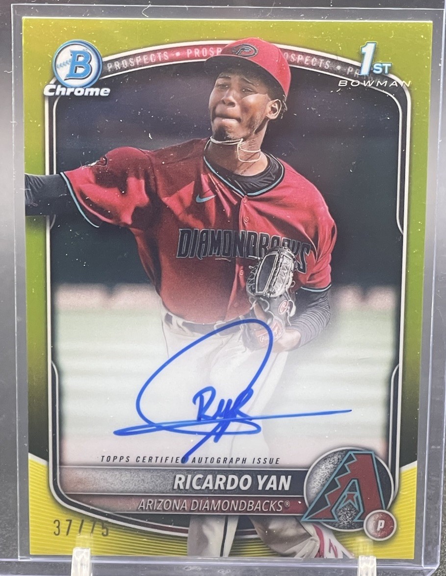 RICARDO YAN 2025 Bowman Baseball  1st Bowman Chrome Auto True Yellow Ref /75