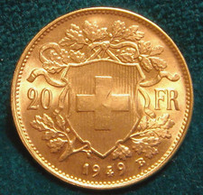 SVIZZERA 20 FRANCHI 1949 ORO OTTIMO