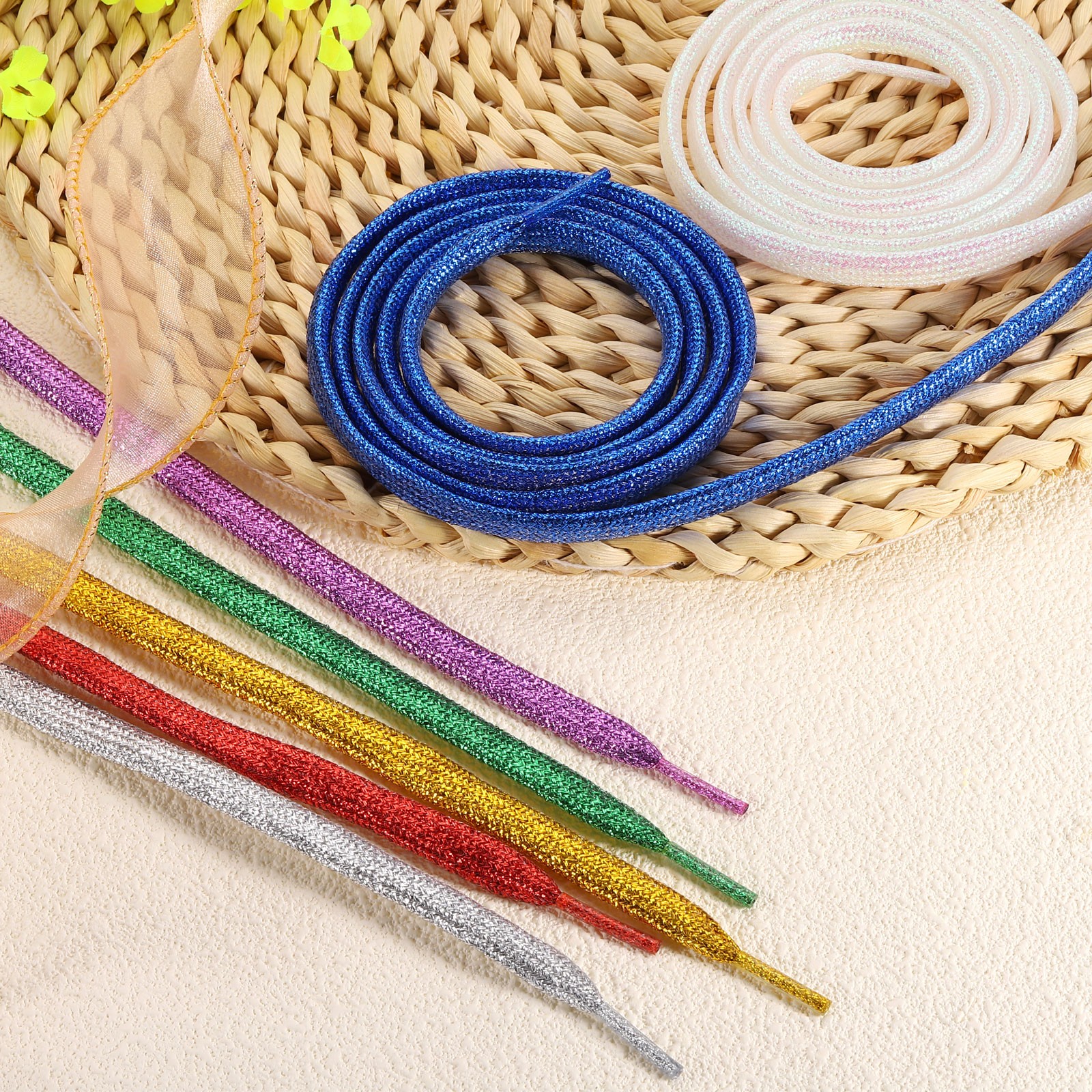 APL 2 paia di lacci per scarpe sneakers 43" lucidi piatti scintillanti metallizzati verde chiaro