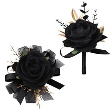 2Pcs Corsage and Boutonniere Set Rose Wrist Corsage Wristlet Band for Wedding...