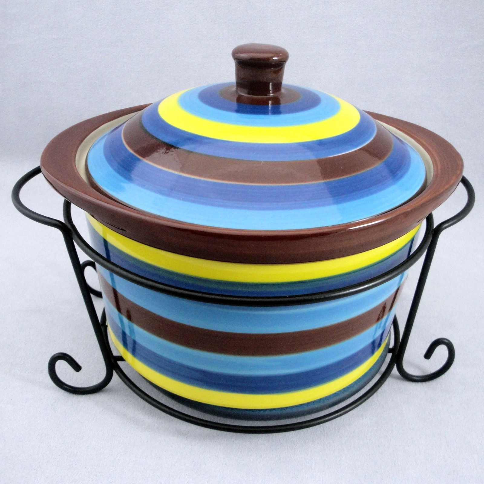 Temptations Compliments Striped 1 qt Casserole Dish Lid Trivet Wire Rack 4pc Set