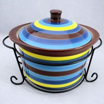 Temptations Compliments Striped 1 qt Casserole Dish Lid Trivet Wire Rack 4pc Set
