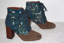 DESIGUAL  Bottines Boots Cuir et Textile Imprimé Bleu T 38 TBE
