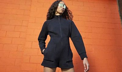 Nike Tech Pack Women's Black Fleece Zip Romper w/ Pockets High Neck Size M