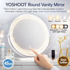 Round Vanity Mirror, 45cm Pattern Lighted Dressing Table Mirror Revolve Make Up