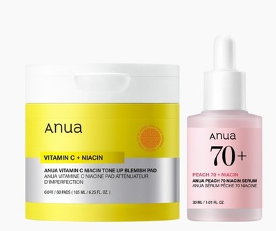 Anua Double Tone-Up Brightening Set 60 Pads + Peach 70 Niacin Serum 30ml