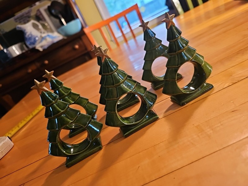 Vintage Ceramic christmas Tree Napkin Rings Christmas Vintage Lot Of 6 Read