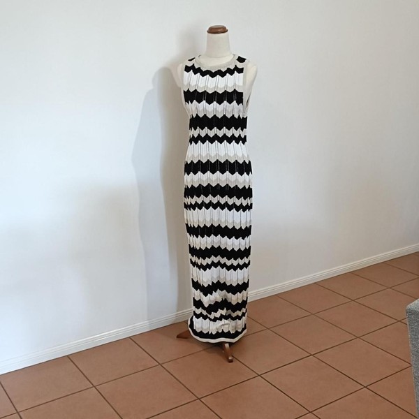 Lily Loves Black & White Stripe Knit Sleeveless Maxi Dress, Size S Regular