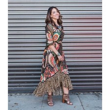 Farm Rio for Anthropologie Amorina Wrap Tropical Floral Maxi Dress Size XS