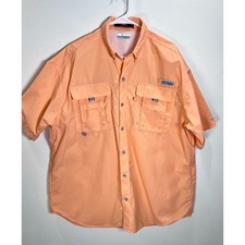 Columbia PFG Shirt Mens Bahama Omni-Shade Fishing Short Sleeve Sz Large Orange