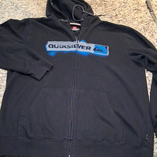 Quiksilver Men's XL Regular Full Zip Hoodie Black/Blue/Gray Logo Graphic