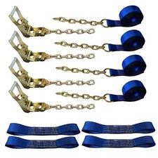 8 Point Roll Back Tie Down Kit with Chain Extension and Ratchet 3333 LBS Blue