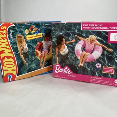2 Pc Mattel Barbie and Hot Wheels Inflatable Tube Pool Floats by Funboy 34'' NEW