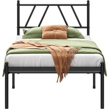 Metal Platform Bed Frame with Headboard 14 Inches Twin Bed Steel Slat Support