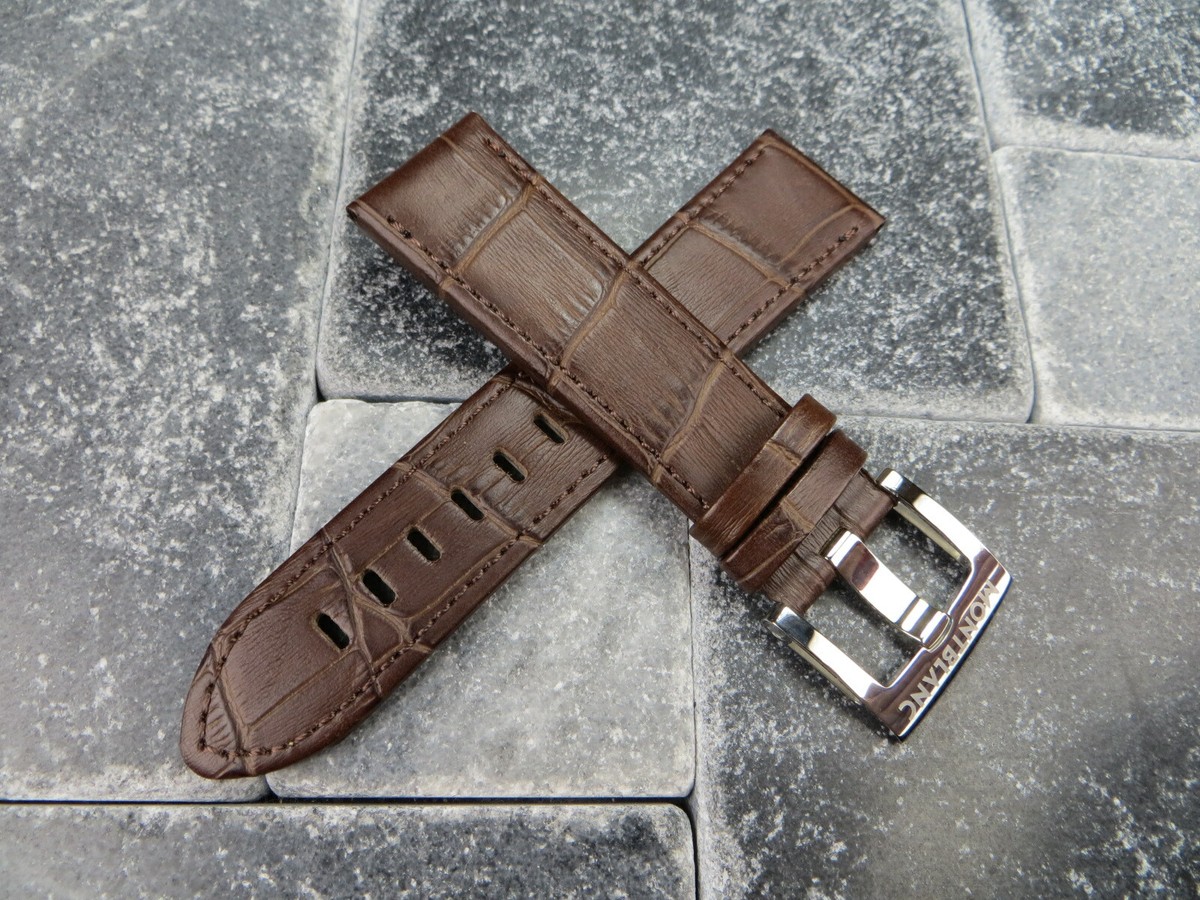 22mm Grain Leather Strap Brown Watch Band with OEM MONTBLANC