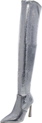 Steve Madden Laddy Women's Over The Knee Boot Silver Sequin US Size 7