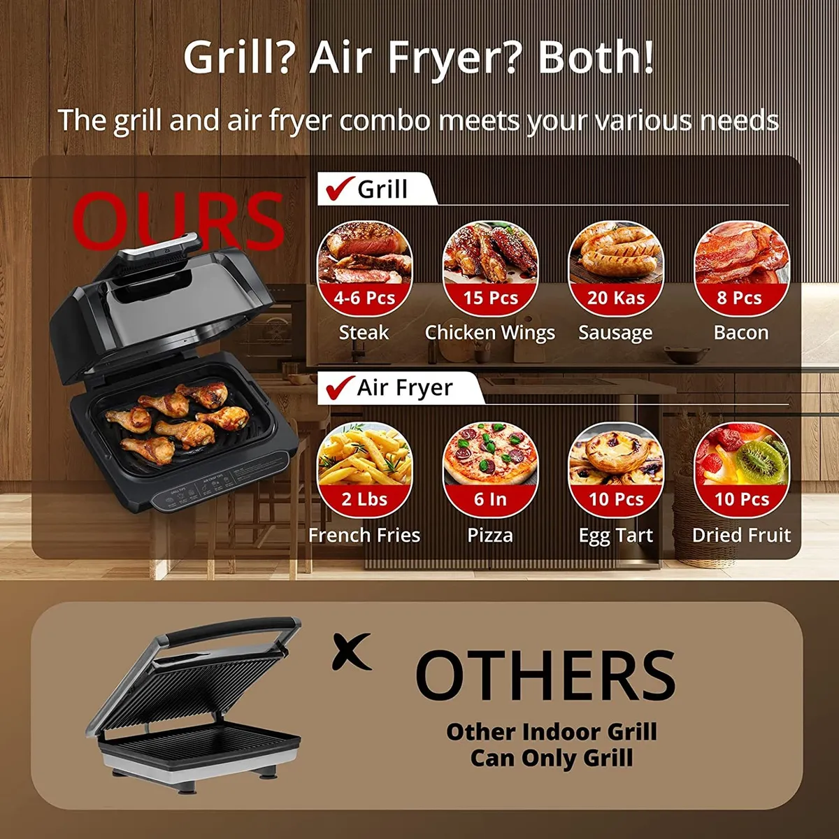 Indoor Grill Smokeless 7 in 1 Air Fryer Grill with Adjustable