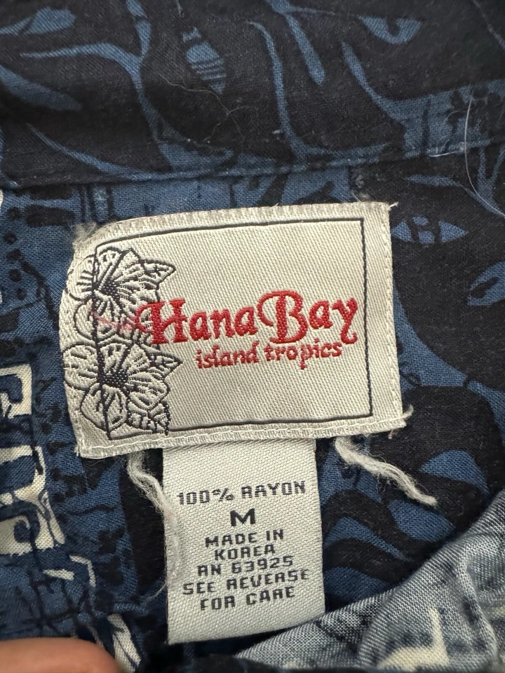 Camisa Top de Playa de Verano Hawaiana Azul Hana Bay Island Tropics - Talla Mediana Foto 3 de 4