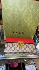 Gg Supreme Monogram Moon Calfskin Padlock Continental Chain Wallet 