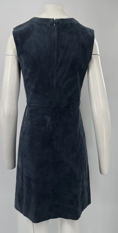 Prada 2017 蓝色麂皮绒无袖 A 字及膝连衣裙,尺寸 42 — 第 3/4 张图片