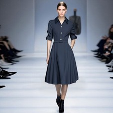 Womens Summer New Dress Flip Collar Floral Pattern Elegant A-Line Slim Fit Dress